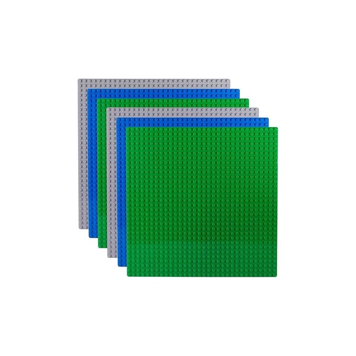 Apostrophe Games Building Block Baseplates - Green, Blue, Gray - 6Pcs