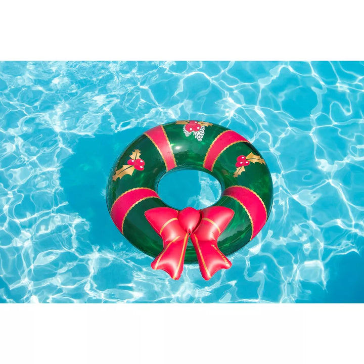 Swimline 42" Christmas Wreath with Bow Inflatable Pool Inner Tube Ring