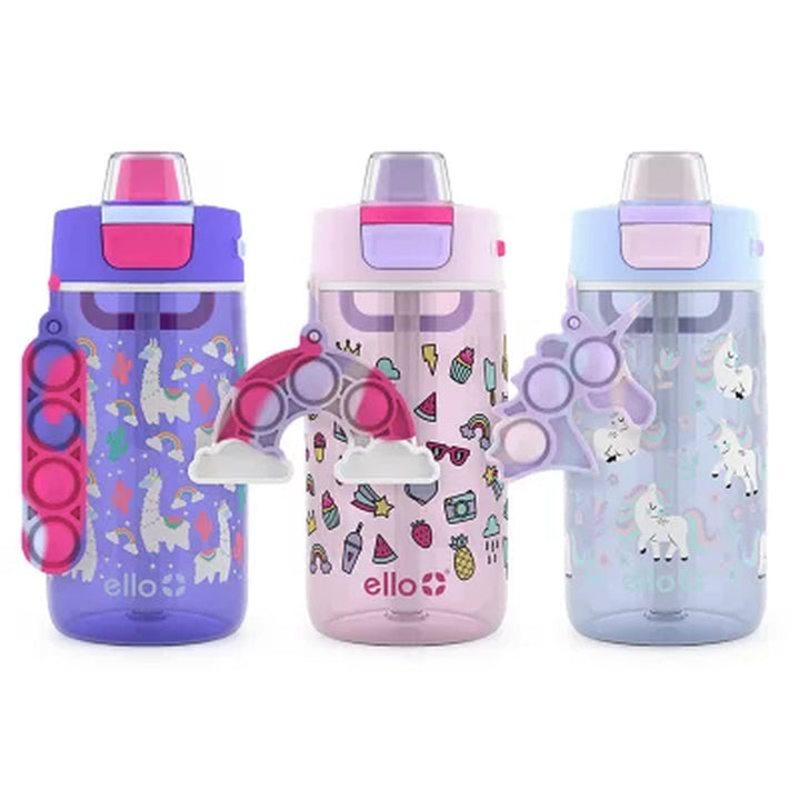 Ello Colby Pop! 14Oz Tritan Kids Water Bottle with Fidget Toy, 3-Pack