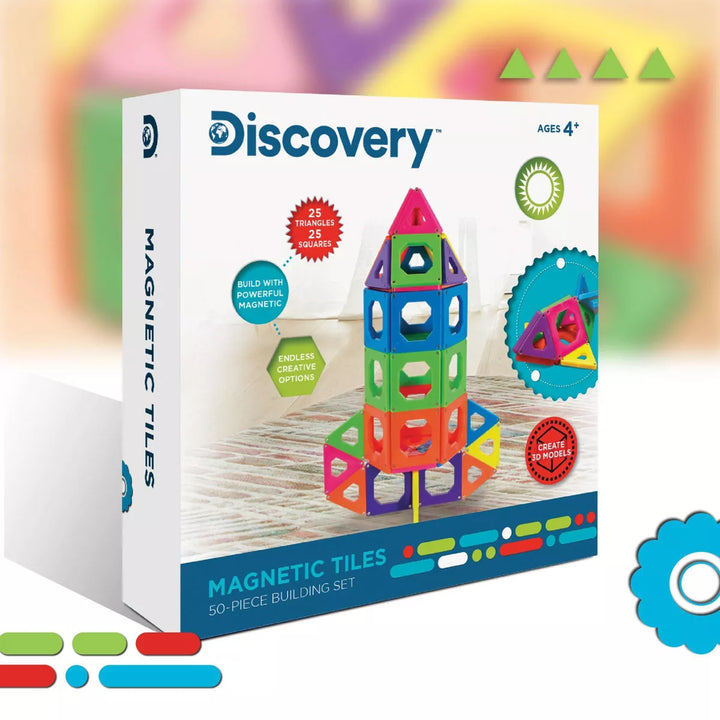 Discovery Kids Magnetic Tile Building Blocks Set 50Pc