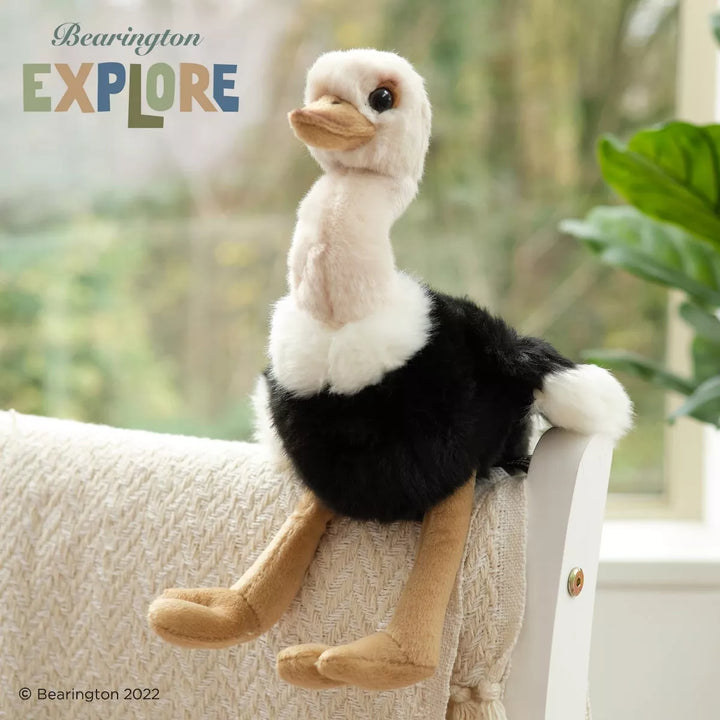 Bearington Ollie the Ostrich: Hand-Sewn 9" Tall Stuffed Ostrich with Ultra-Soft Feathers, Realistic Details