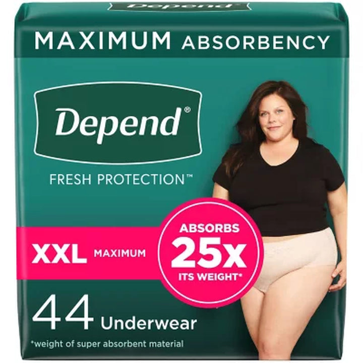 Depend Fresh Protection Incontinence Underwear for Women, XXL, 44 Ct.