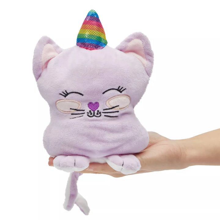 Small Reversible Caticorn Plush Toy, Lavender and White Caticorn Plushie with Rainbow Horn (6 X 12 In)