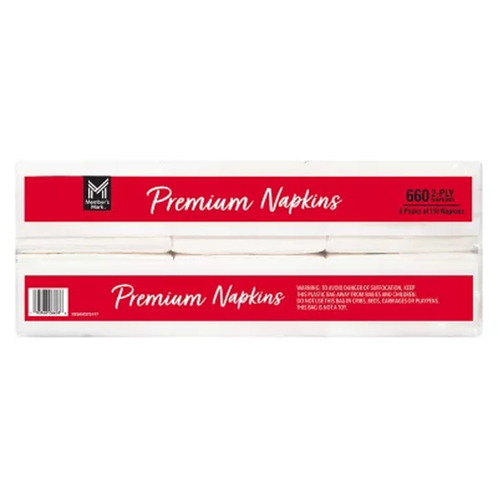 Member'S Mark Premium White 2-Ply Napkins, 13" X 12.7" 110/Pk., 6 Pk