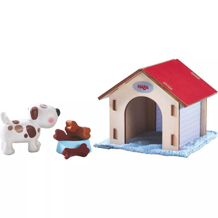 HABA Little Friends Dog Lucky - Pet Toy Figure with Doghouse & Wooden Bones