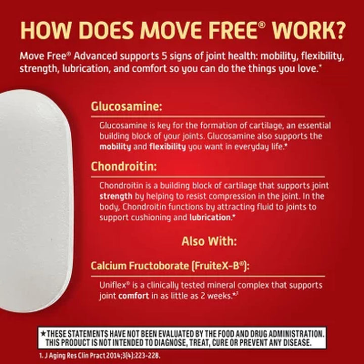 Move Free Advanced Glucosamine Joint Health Support Supplement Tablets 200 Ct.