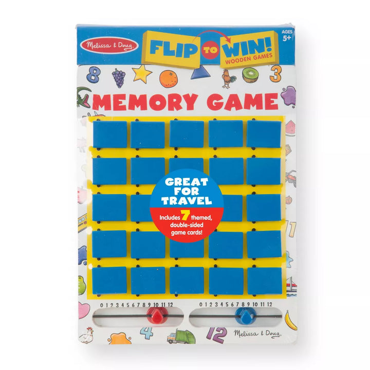 Melissa & Doug Flip to Win Travel Memory Game - Wooden Game Board, 7 Double-Sided Cards