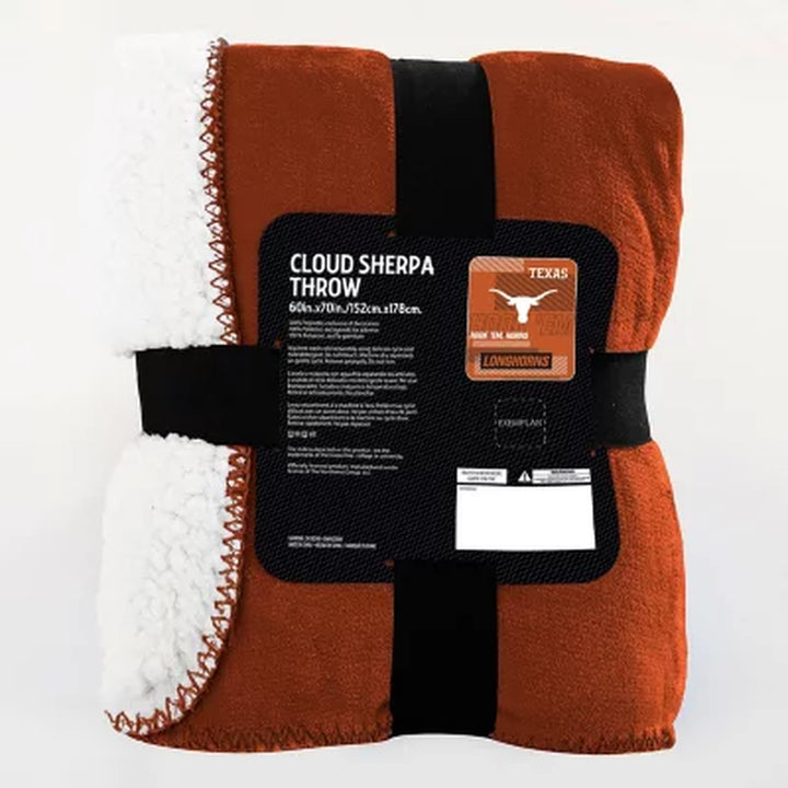 Officially Licensed NCAA Cloud Throw Blanket with Sherpa Back, 60" X 70"-Texas