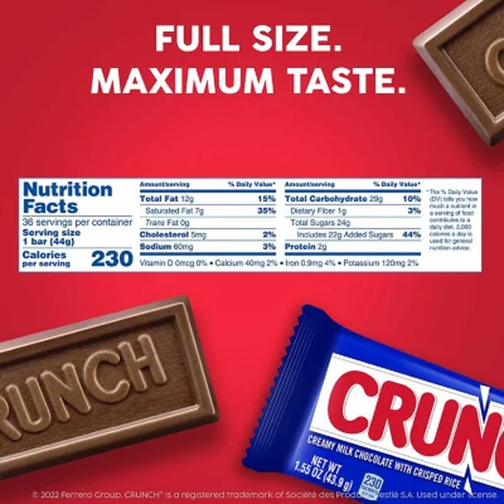 CRUNCH Candy Bars, Full Size, 1.55 Oz., 36 Pk.