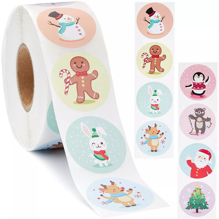 Blue Panda 1000 Pack Christmas Stickers, Assorted Designs Sticker Roll for Kids (1 In)