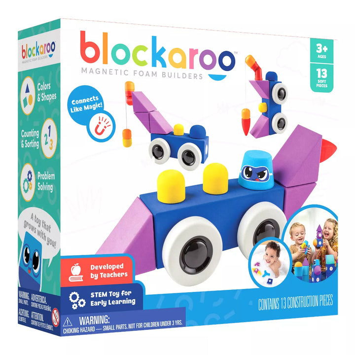 Blockaroo Magnetic Foam Building Blocks, Soft Foam Blocks to Develop Early STEM Learning Skills, Ultimate Bath Toy for Toddlers & Kids - Roadster Set