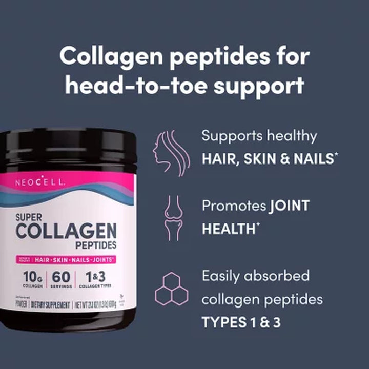 Neocell Super Collagen Peptides, Unflavored Powder, Collagen Type 1 & 3 21.2 Oz.