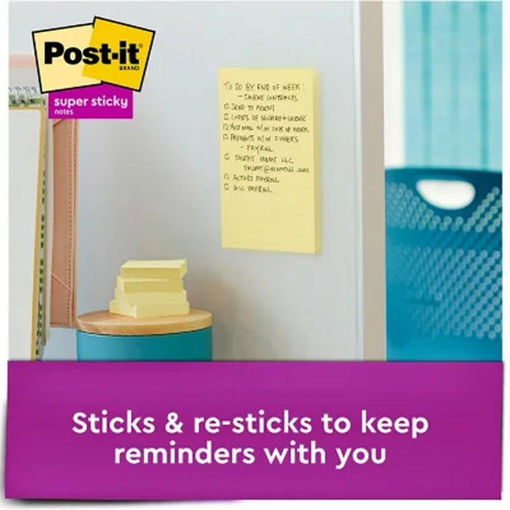 Post-It Notes Super Sticky - Canary Yellow Note Pads, 4 X 6, Lined, 90/Pad - 5 Pads/Pack