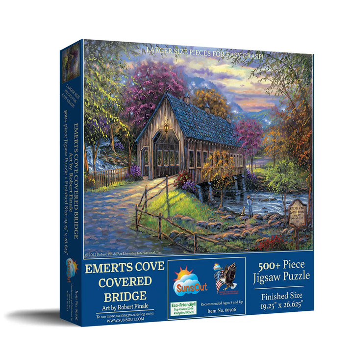 Sunsout Emerts Cove Covered Bridge 500 Pc Large Pieces Jigsaw Puzzle 60706