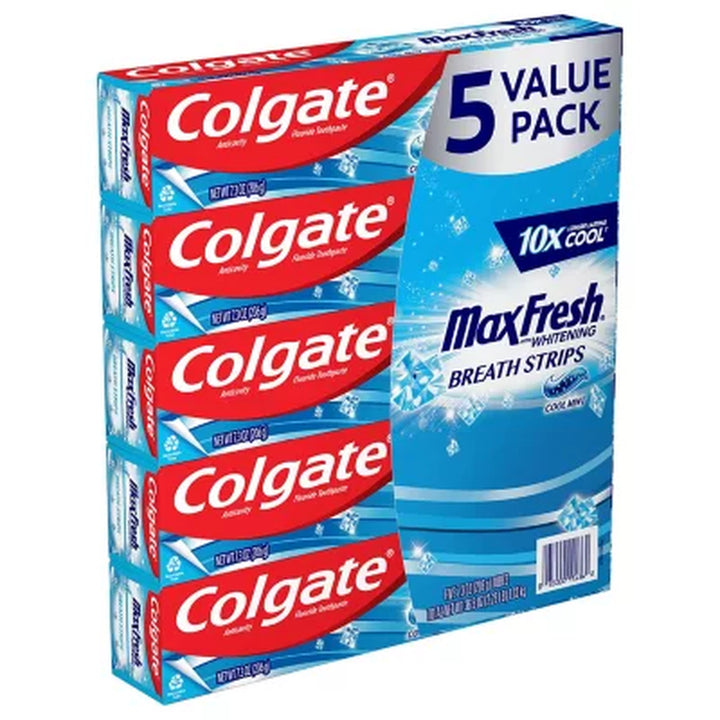 Colgate Maxfresh Toothpaste with Mini Breath Strips, Cool Mint 7.3 Oz., 5 Pk