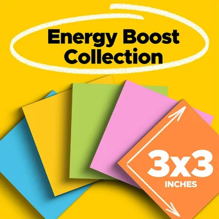 Post-It Super Sticky Notes, 3 In. X 3 In., Energy Boost Collection, 14 Pads/Pack