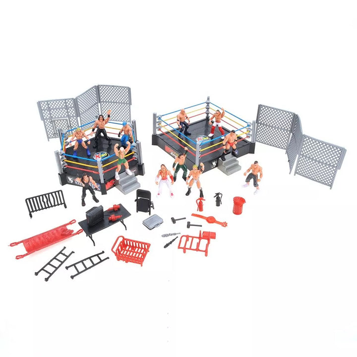 Insten 39 Piece Wrestler Action Figures Toy, Cage Set and Stage Ring with 12 Wrestlers and Props