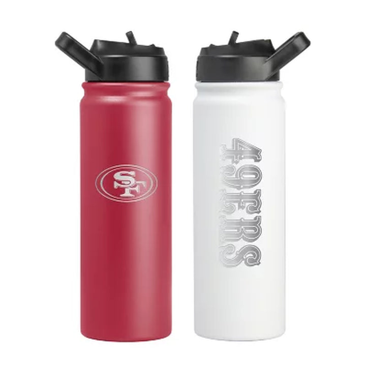 Logo Brands NFL 24Oz Stainless Steel Water Bottle, 2 Pack, Assorted Teams