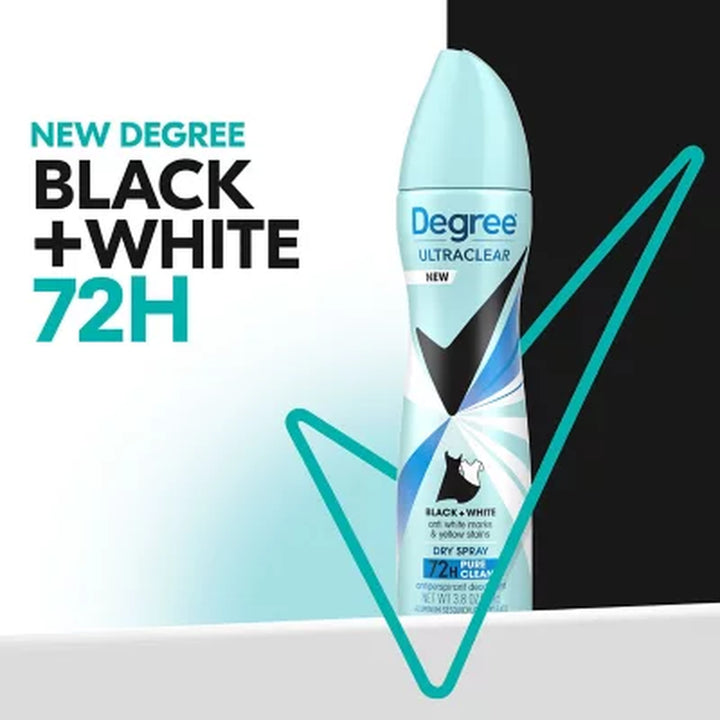 Degree for Women Black & White Dry Spray Antiperspirant & Deodorant, Pure Clean, 3.8 Oz., 4 Pk.