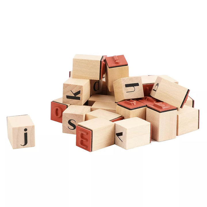 Juvale 60-Pack Wood Rubber Stamps, Alphabet Stamp Set, 0.6 X 0.6 X 0.9 In