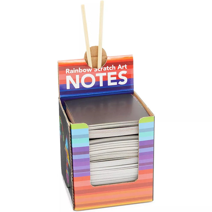 Bright Creations 300 Pack Rainbow Art Scratch off Desk Notes with 2 Wood Styluses Sticks, Arts & Crafts Gift Activity, 3.5 In