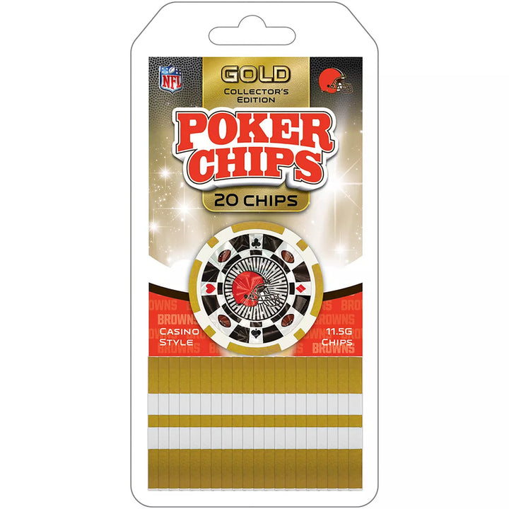 Masterpieces Casino Style 20 Piece 11.5 Gram Poker Chip Set NFL Cleveland Browns Gold Edition.