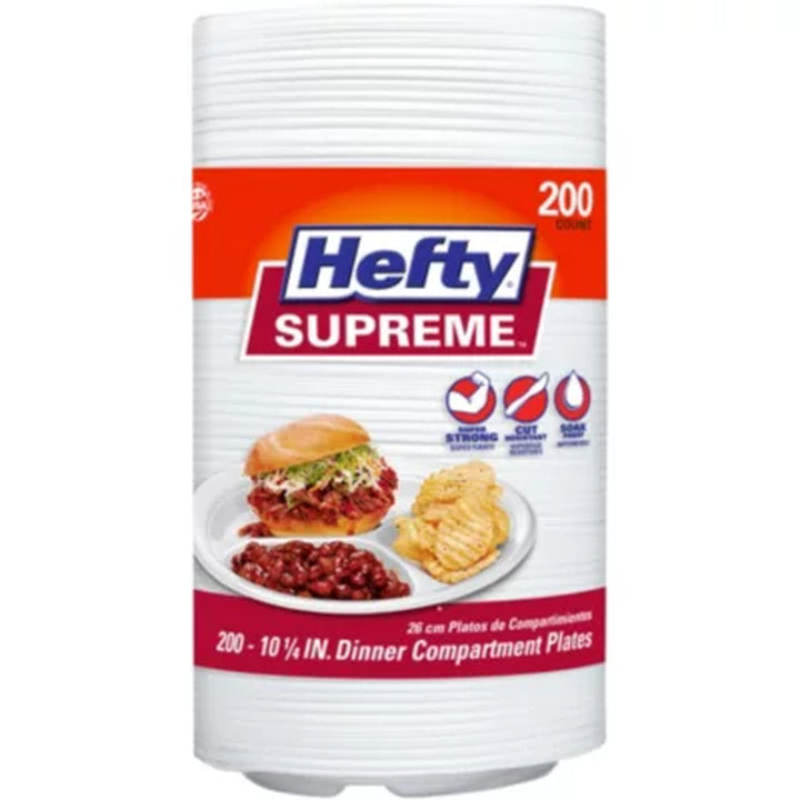 Hefty Supreme 3-Compartment Foam Plates, 10 1/4", 200 Ct.