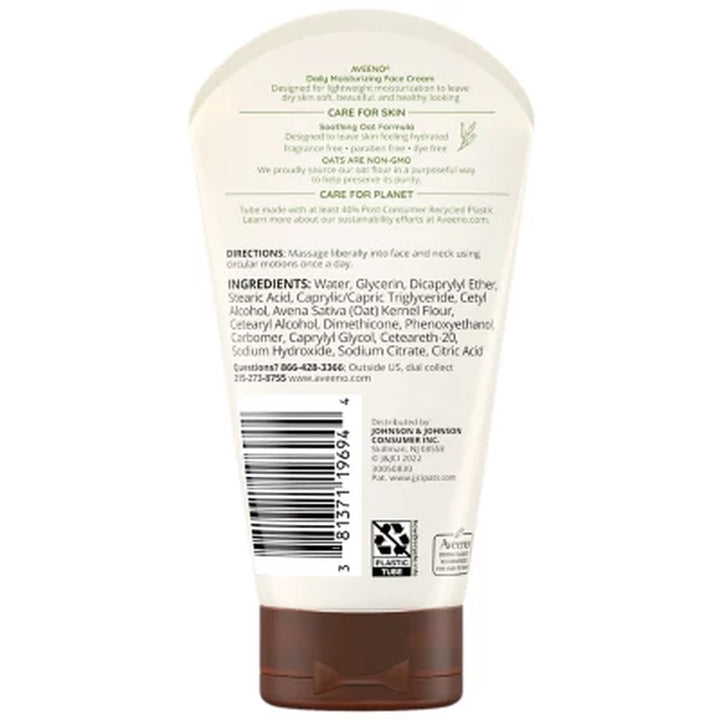 Aveeno Daily Moisturizing Face Cream for Dry Skin, 5 Oz., 2 Pk.