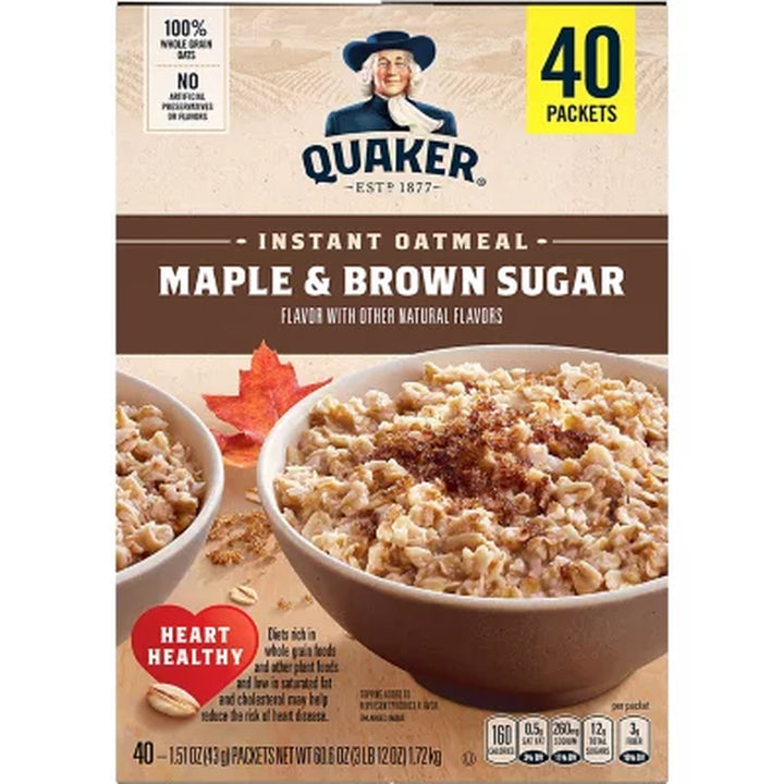 Quaker Instant Oatmeal, Maple Brown Sugar 60.6 Oz., 40 Pk.