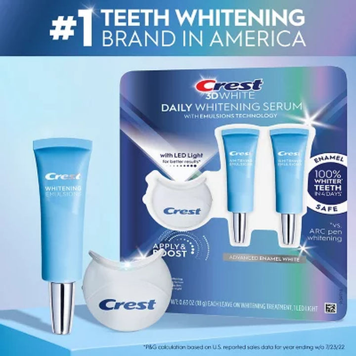Crest 3Dwhite Daily Whitening Serum, Advanced Enamel White + LED Light Treatment