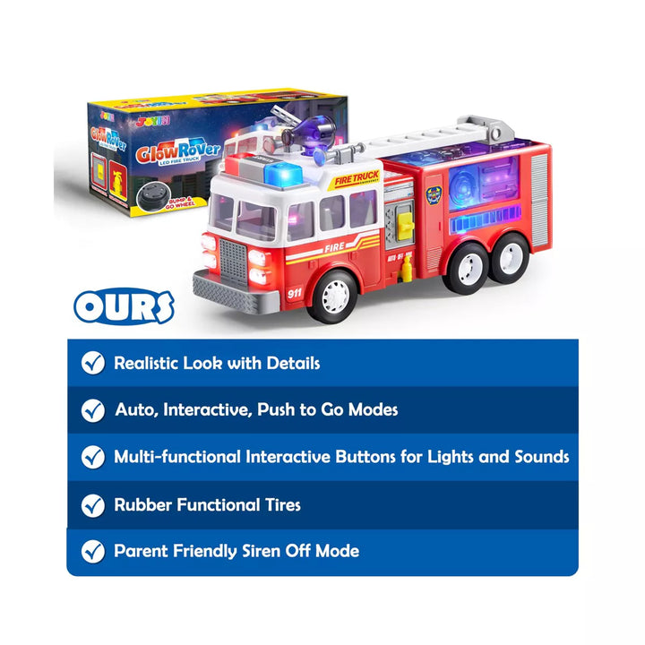 Syncfun Toddler Fire Truck Toy with Mode Switch & Volume Control, Bump and Go Fire Engine Trucks, Boys&Girls Firetruck, Kids Birthday