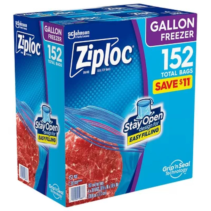 Ziploc Gallon Freezer Bags with New Stay Open Design, 152 Ct.