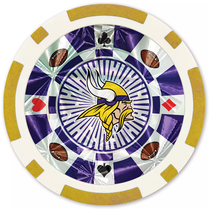 Masterpieces Casino Style 20 Piece 11.5 Gram Poker Chip Set NFL Minnesota Vikings Gold Edition.