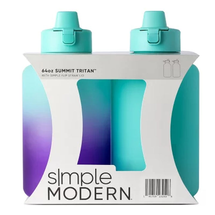 Simple Modern 64-Oz Tritan Plastic Summit with Simple Flip Straw Lid, Assorted Colors 2 Pk.