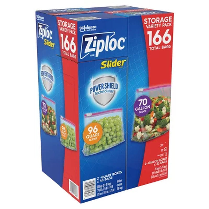 Ziploc Slider Storage Bags Variety Pack, Quart 96 Ct., Gallon 70 Ct.