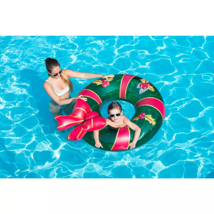 Swimline 42" Christmas Wreath with Bow Inflatable Pool Inner Tube Ring