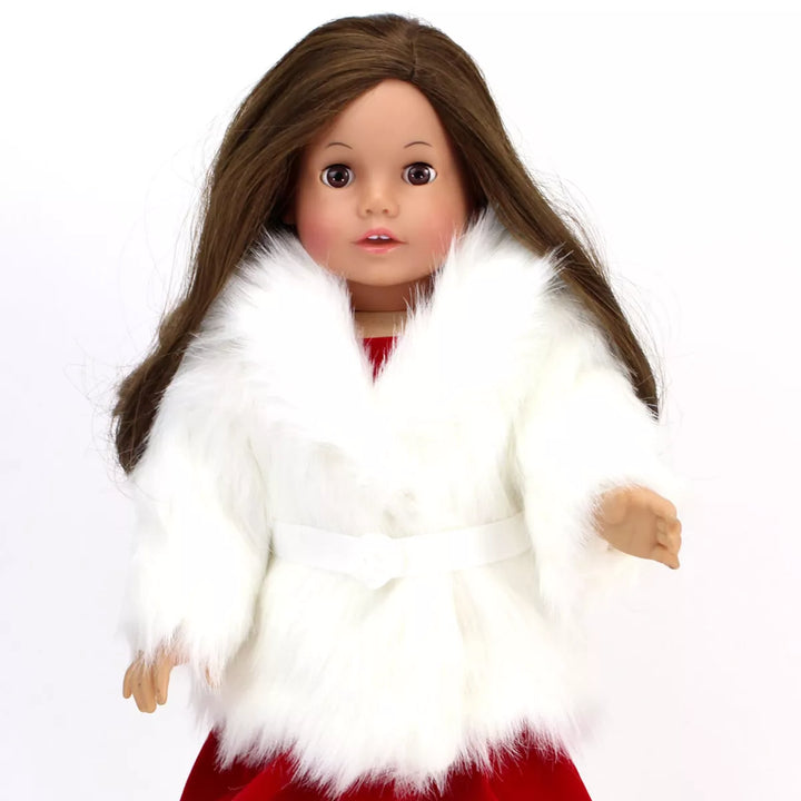 Sophia’S Faux Faux Fur Coat with Sash Closure for 18" Dolls, Ivory