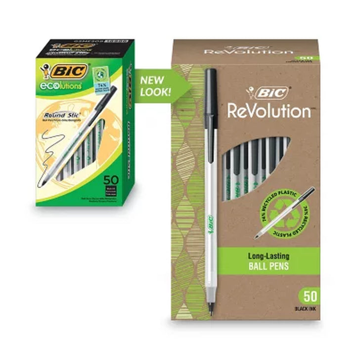 BIC Ecolutions round Stic Ballpoint Pen, 1Mm, Medium, Black Ink, 50Ct.