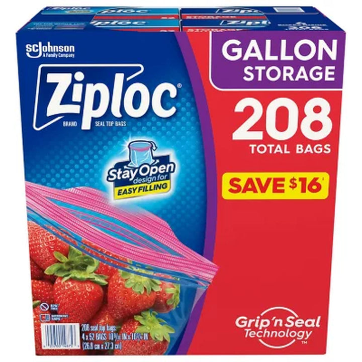 Ziploc Gallon Storage Bags with New Stay Open Design, 208 Ct.