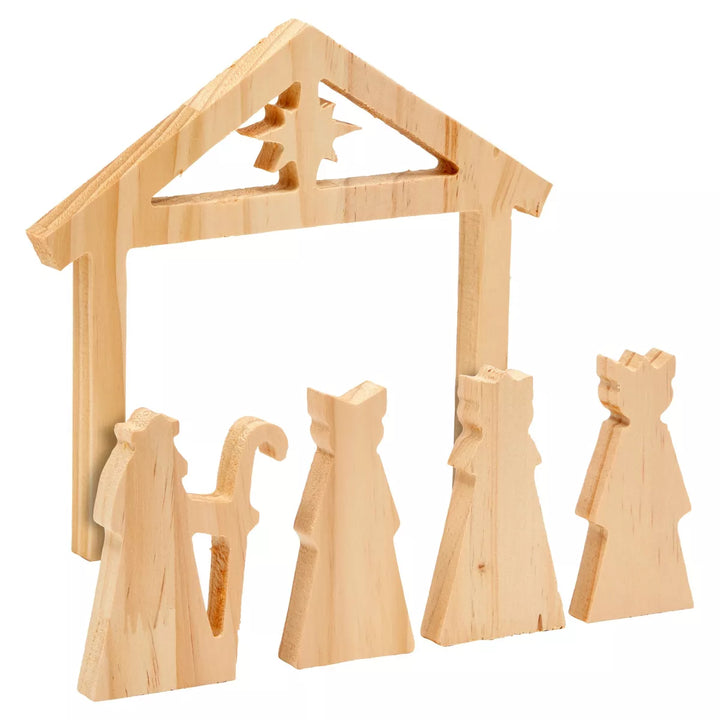 Bright Creations 11 Pieces DIY Wooden Nativity Scene Set, Unfinished Christmas Crafts Decoration