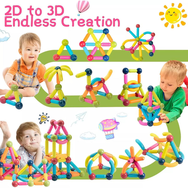 Contixo ST2 -Kids Toy Magnetic Stix Stick -68 PCS 3D Building Blocks STEM Construction