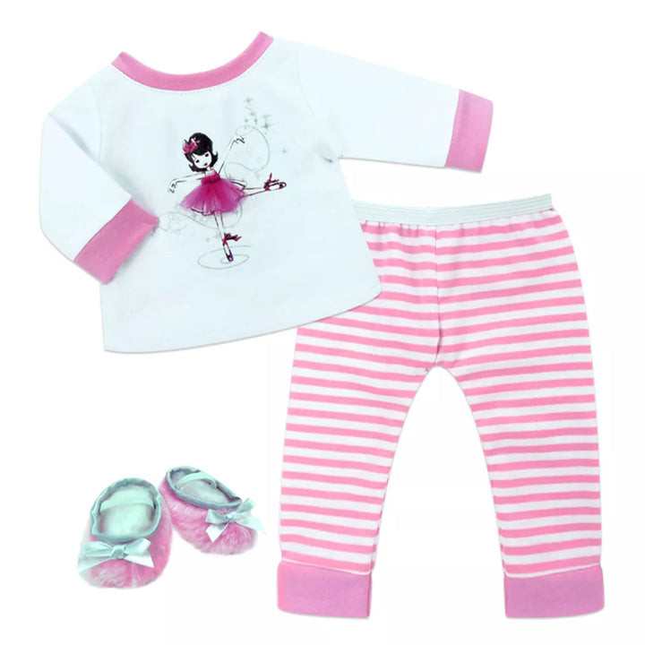 Sophia’S Ballerina Design Pajama & Slipper Set for 15” Baby Dolls, Light Pink/White