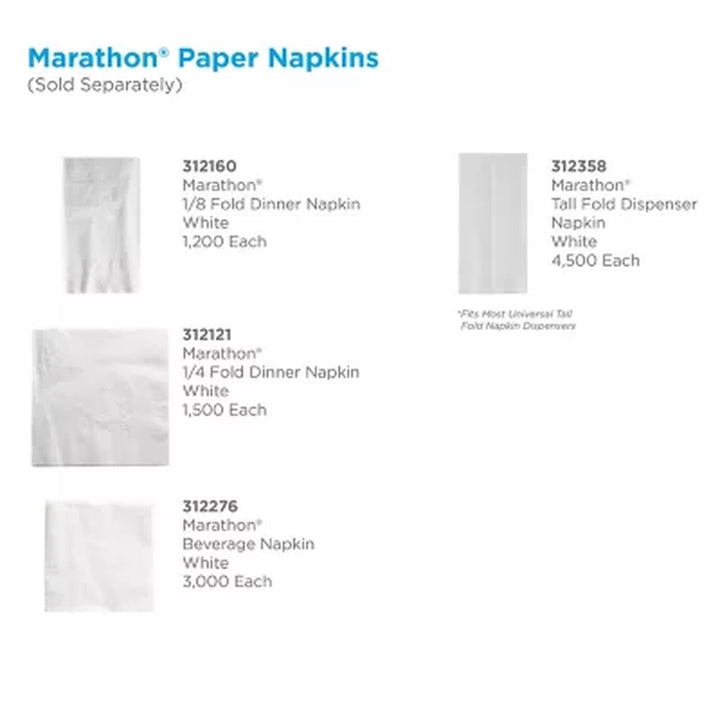 Marathon 2-Ply Dinner Napkin, 17" X 15", White 100/Pk., 12 Pk.