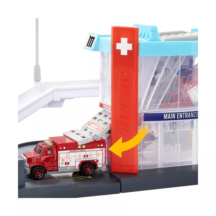 Matchbox Cars Playset, Action Drivers Helicopter Rescue with 1:64 Scale Toy Ambulance & Helicopter