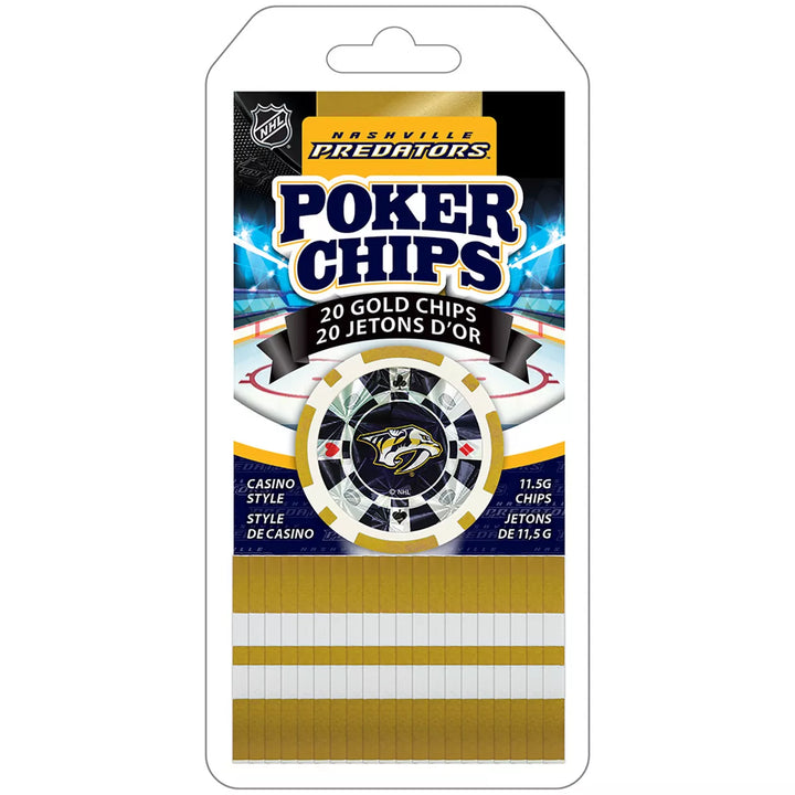 Masterpieces Casino Style 20 Piece 11.5 Gram Poker Chip Set NHL Nashville Predators Silver Edition.