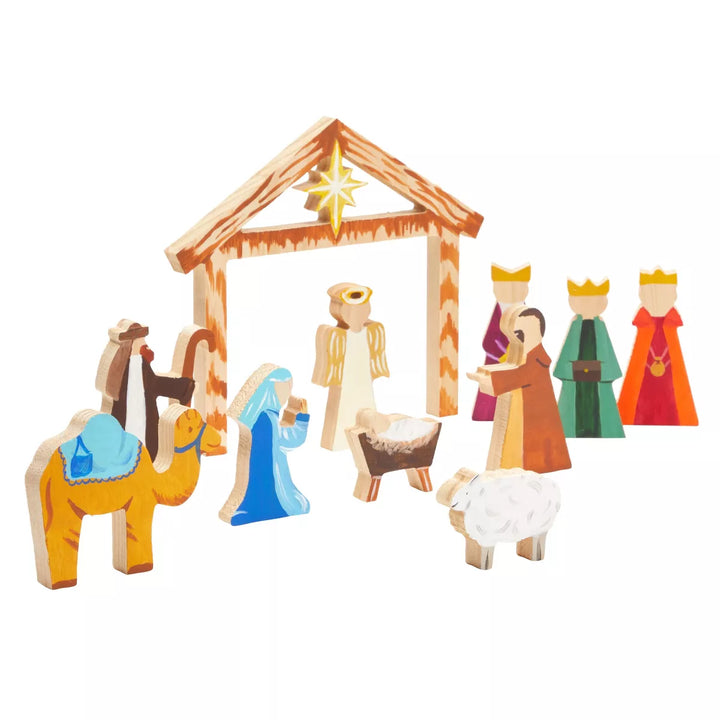 Bright Creations 11 Pieces DIY Wooden Nativity Scene Set, Unfinished Christmas Crafts Decoration