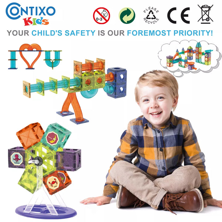 Contixo Magnetic Light-Up 3D Tiles Building Set – 110 Piece STEM Marble Run Blocks for Kids, Fun Educational Toy for Boys & Girls Ages 3-10+