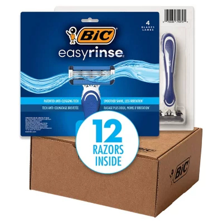 BIC Easyrinse Anti-Clog Men'S Disposable Razors with 4 Blades, 12 Ct.