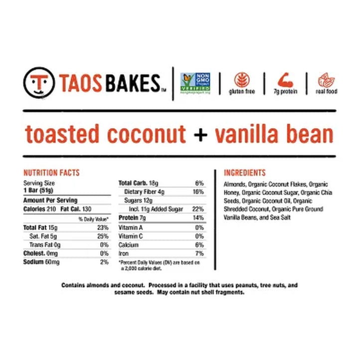 Taos Bakes Snack Bars, Toasted Coconut and Vanilla Bean (1.8 Oz., 10 Ct.)