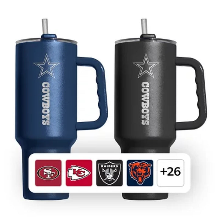 Logo Brands NFL 40Oz Stainless Steel Tumbler, 2 Pack (Assorted Teams)